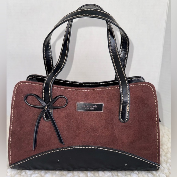 Vintage Kate Spade NewYork Chocolate Brown Suede Black Leather Satchel Purse Bag - Picture 1 of 12